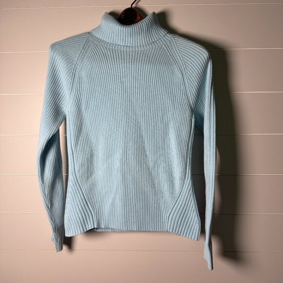 Eddie Bauer Women Stretch Ribbed Turtleneck Sky Blue Sweater Large - Picture 1 of 10